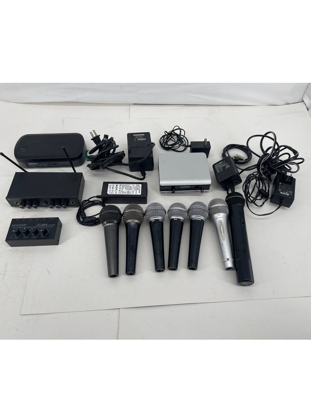 Shure Samson Audio Gear Lot Wireless Receivers Microphones Mixer Cables